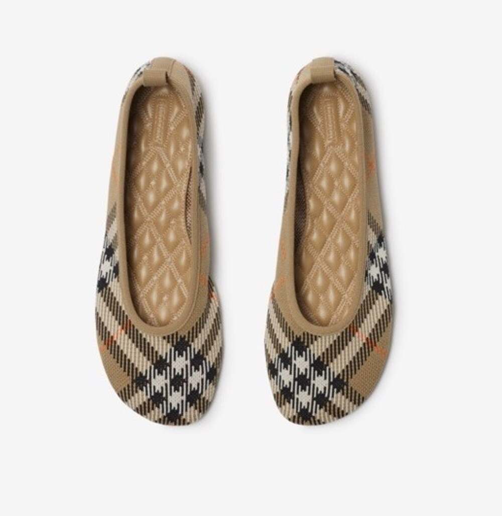 Burberry Baby Check Knit Ballet Flats Sand Beige 9.5 US (39.5) 8099057 NWT $655